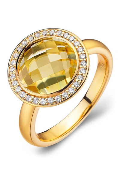 Lafonn Gold Plated Sterling Silver Simulated Diamond & Citrine Ring In White/citrine