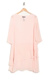 Marina 3/4 Sleeve Tiered Ruffle Shift Dress In Blush