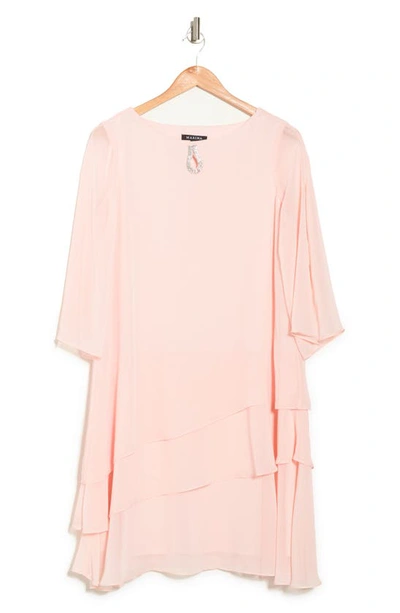 Marina 3/4 Sleeve Tiered Ruffle Shift Dress In Blush