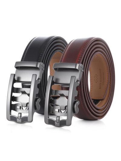 Mio Marino Robust Metal Leather Ratchet Belt In Black/mahogany