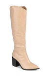 Journee Collection Daria Whipstitch Tall Vegan Leather Western Boot In Tan
