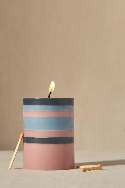 British Colour Standard Striped Pillar Candle By  In Pink Size M