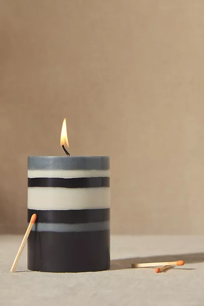 British Colour Standard Striped Pillar Candle By  In Grey Size M