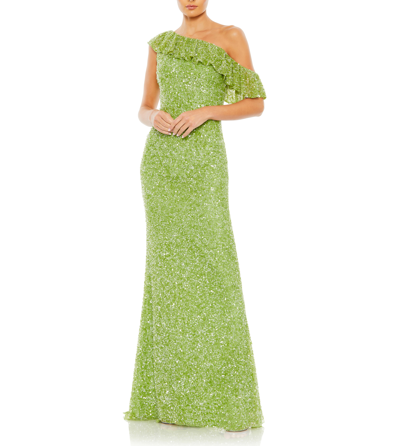 Mac Duggal Sequined Drop Shoulder Trumpet Gown In Key Lime