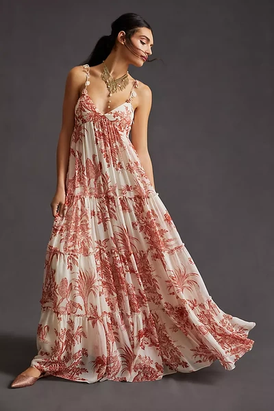 Sachin & Babi Sunny Tiered Botanical-print Maxi Dress In Red