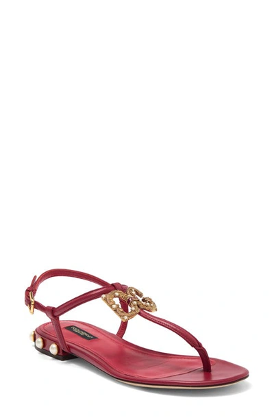 Dolce & Gabbana Embellished T-strap Sandal In Red