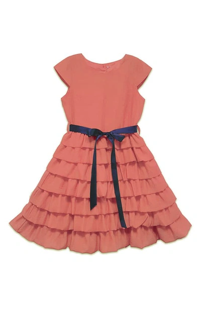 Joe-ella Kids' Tiered Tie Waist Dress In Coral