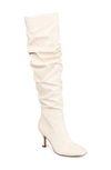 Journee Collection Kindy Ruched Shaft Vegan Leather Stiletto Boot In Bone