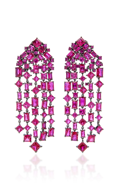 Anabela Chan Black Rhodium-plated Sterling Silver Mermaid's Tail Synthesized Ruby Chandelier Earrings In Red