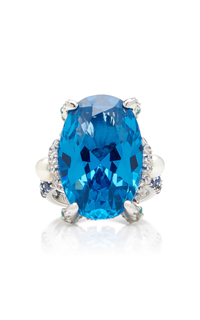 Anabela Chan Aqua Mermaid Ring | Diamonds/gemstones/rhodium Plated In Blue