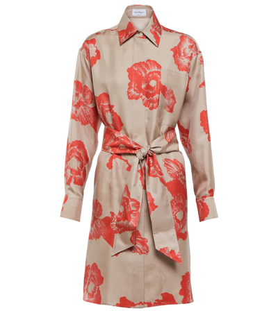 Ferragamo Printed Silk Twill Shirt Dress In Neutrals