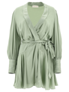 Zimmermann Silk Wrap Mini Dress In Green