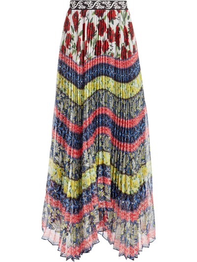 Alice And Olivia Katz Embroidered-waistband Pleated Maxi Skirt In Multicolor