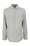 Brunello Cucinelli Slim Fit Shirt In Light Silk And Cotton Jersey With French Collar In Light Grey