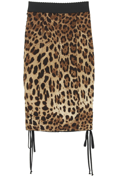 Dolce & Gabbana Leopard-print Stretch-silk Skirt In Beige,brown