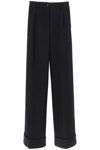 Dolce & Gabbana Black Virgin Wool High-waisted Wide-leg Trousers In Black