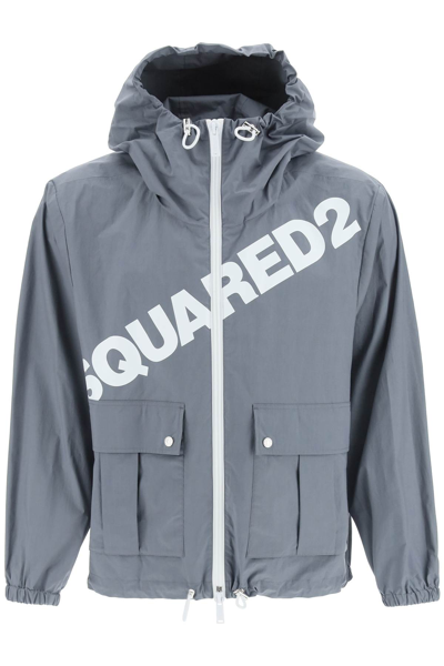 Dsquared2 Big Logo Windbreaker Jacket In Grey,white