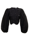 Ganni Broderie Anglaise Cropped Blouse In Black