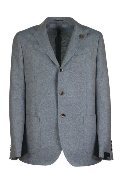 Lardini Single-breasted Two-button Jacket With Herringbone Pattern In Blue