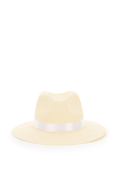 Maison Michel Henrietta Straw Fedora Hat With Pearls In Beige,white
