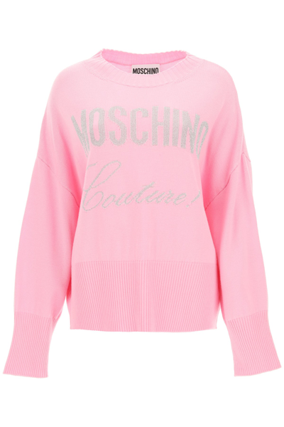 Moschino Couture Lurex Sweater In Pink,silver
