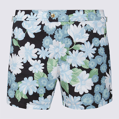 Tom Ford Flower Printed Poplin Swim Shorts In Blue