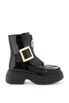 Roger Vivier Viv Rangers Embellished Patent-leather Platform Ankle Boots In Black