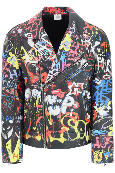 Vetements Graffiti Biker Jacket In Multicolor