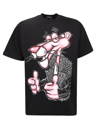 Domrebel Dom Rebel Pink Panther Print T-shirt In Black