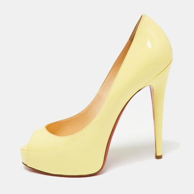 Pre-owned Christian Louboutin Yellow Patent Leather Very Prive Peep Toe Platform Pumps Size 37