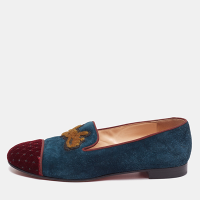 Pre-owned Christian Louboutin Tricolor Suede And Velvet I Love My Loubies Loafers Size 38.5 In Burgundy