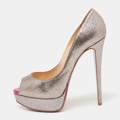 Pre-owned Christian Louboutin Metallic Multicolor Glitter Lady Peep Toe Platform Pumps Size 38.5