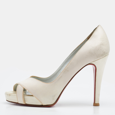 Pre-owned Christian Louboutin Off White Satin Shelley Peep-toe Pumps Size 36