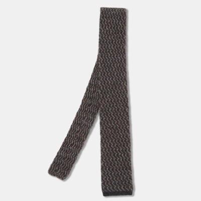 Pre-owned Ermenegildo Zegna Couture Bicolor Chevron Cashmere Knit Tie In Grey