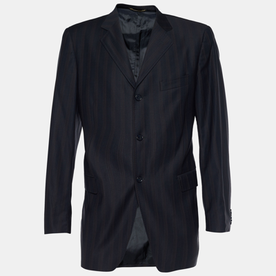 Pre-owned Dolce & Gabbana Midnight Blue Striped Wool Single Breasted Blazer Xl