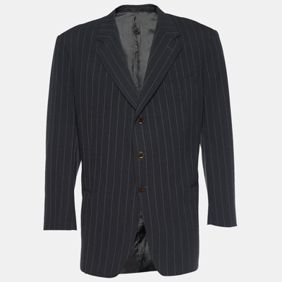 Pre-owned Armani Collezioni Grey Striped Wool Single Breasted Blazer Xxxl