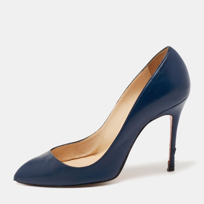 Pre-owned Christian Louboutin Navy Blue Leather Corneille Pointed Toe Pumps Size 35