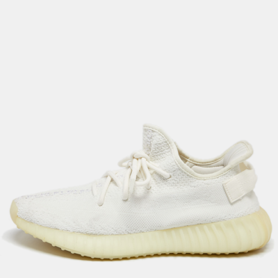 Pre-owned Yeezy X Adidas Cotton Knit Boost 350 V2 Triple White Sneakers Size Fr 42
