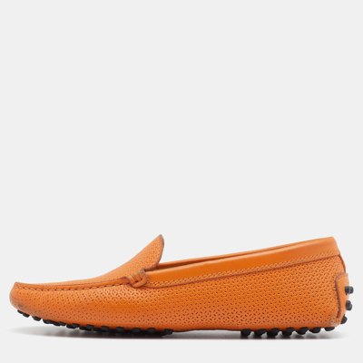 Pre-owned Tod's Orange Perforated Leather Slip On Loafers Size 36.5