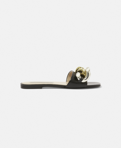 Stella Mccartney Falabella Two-tone Chain Flat Sandals In Nero