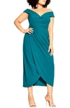 City Chic Ripple Love Off The Shoulder Maxi Dress In Turquoise