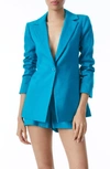Alice And Olivia Pailey Fitted Linen-blend Blazer In Ocean Blue