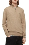 Allsaints Kilburn Wool Blend Half-zip Pullover In Rye Brown Marl