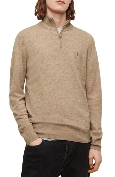 Allsaints Kilburn Wool Blend Half-zip Pullover In Rye Brown Marl