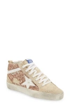 Golden Goose Mid Star Glitter Upper Leather Star Sneakers In Peach Pearl White