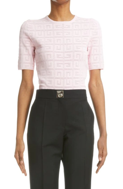 Givenchy 4g Lace Crew Neck Short Sleeve Sweater In Light Pink