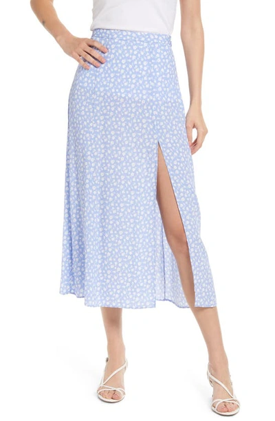 Other Stories Floral Side Slit Midi Skirt In Blue W White Flowers