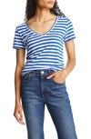 Nordstrom Everyday V-neck T-shirt In Blue Surf- White Charm Stripe