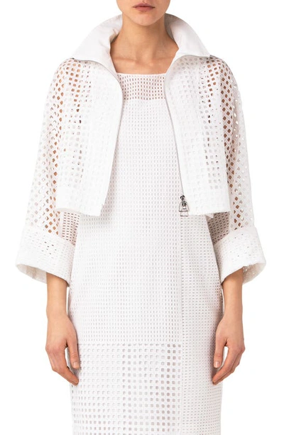 Akris Patchwork Broderie Anglaise A-line Crop Jacket In White