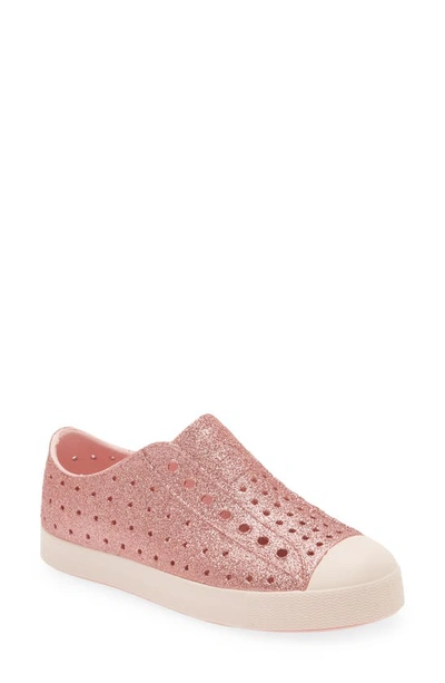 Native Shoes Kids' Jefferson Bling Glitter Slip-on Vegan Sneaker In Rose Pink Bling/ Dust Pink